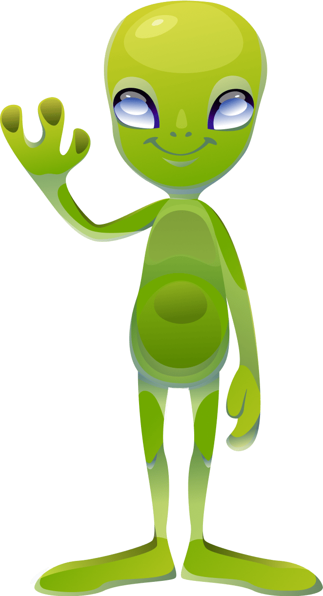 Friendly green alien waving